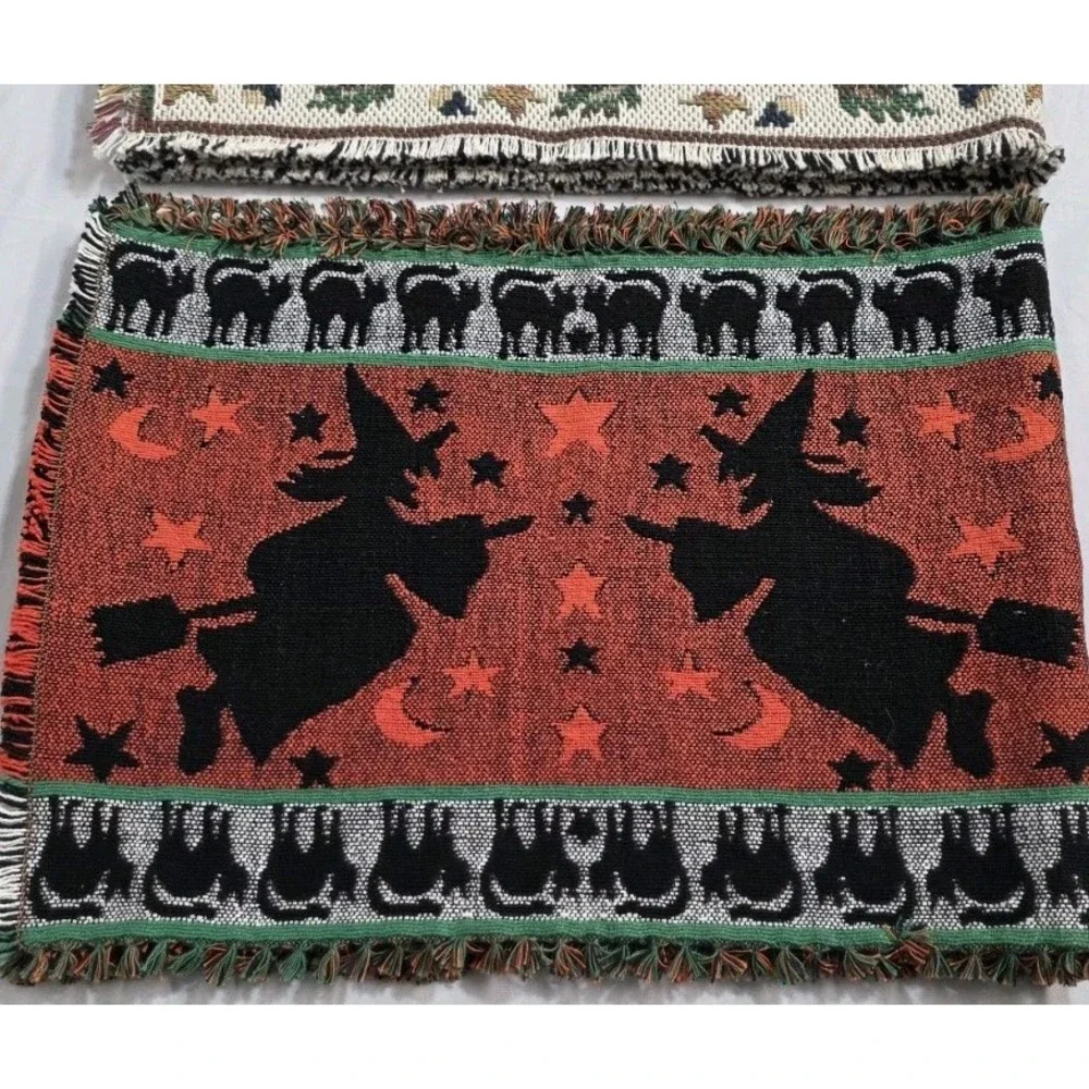 3pc W.C Deisgns Cotton Table‎ Runner Fall Autumn Halloween Raw Hem Decor Holiday